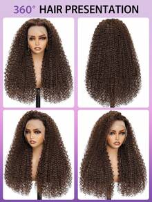 VIOLLY 24 Inch Free Part Piano Brown Ombre Highlight Honey Blonde Long Afro Curly Wig With Baby Hair 200 High-Density Ear To Ear 13x6 HD Transparent Lace Wigs Elegant Afro Kinky Style Versatile Design Human Blended Heat Resistant Fiber Synthetic Hair Wig Gift Ideas For Women - S4 - View 7