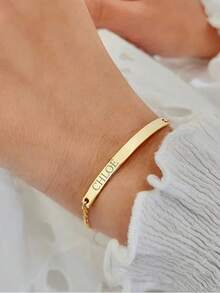 Personligt armband för 15-årsjubileum: Anpassat armband i rostfritt stål, guldfärgat, ungdomsarmband, anpassningsbar text, födelsedagspresent - form - Visa 5