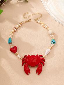 1 件波西米亚风螃蟹吊坠项链，混合串珠粗链沙滩风串珠项链，女士饰品，休闲风格配饰 - 彩色 - 查看 4