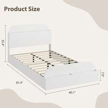 Marco de cama tamaño queen con cabecero y pie de cama con espacio de almacenamiento, plataforma de madera de perfil bajo, soporte de listones de madera resistentes, no necesita somier, fácil montaje. - Blanco - Ver 5