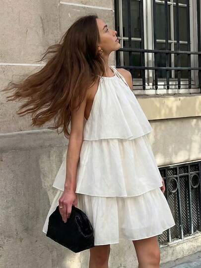 2026 HoloChill 女士休闲纯色无袖吊带连衣裙，2026 新款层叠荷叶边蛋糕裙，女士夏季连衣裙，度假连衣裙，优雅派对连衣裙，女士沙滩连衣裙，婚礼宾客连衣裙，女士生日连衣裙，女士优雅连衣裙，女士海滩度假连衣裙，女士休闲连衣裙