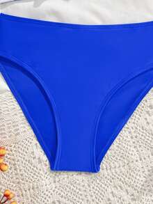 Bộ bikini hai mảnh in hoa xếp nếp dành cho bé gái tuổi teen, kiểu dáng thanh lịch, thời trang và tinh tế, phù hợp cho mùa hè, bơi lội và kỳ nghỉ biển. - Màu xanh lam - Xem 4