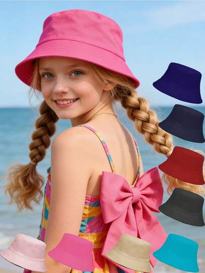 1PC Children Unisex Solid Color Bucket Hat, Breathable Sun Protection, Versatile For Outdoor Leisure, Sun Hat Suitable For Summer Outdoor Activities Such As Hiking And Fishing