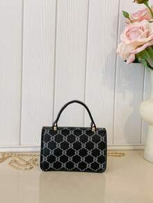 Women's Handbag, Fashion Chain Strap Mini Lipstick Bag, Jacquard Pattern Purse - Black - View 4