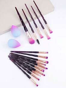 15pcs Make Up Brushes Crystal Handle Highlighter Makeup Foundation Makeup With 2 Makeup Sponge - Multicolor - View 1