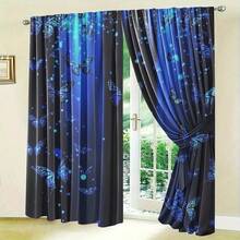 2pcs Classic Butterfly Print Blackout Curtains, Polyester Curtain Panels With Rod Pocket, Dreamy Animal Pattern, Suitable For Bedroom And Living Room - Multicolor - View 2