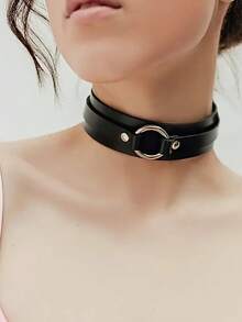 1 pieza Collar gargantilla de estilo gótico y punk con decoración de remaches de piel sintética para mujer - Negro - Ver 8