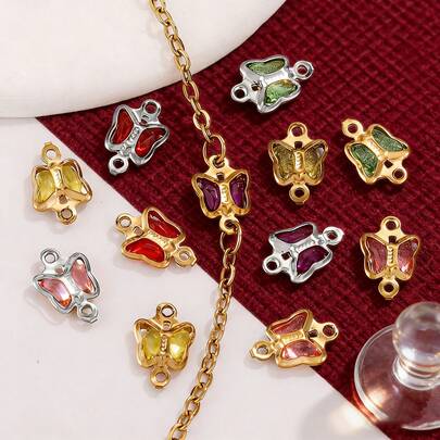 20个不锈钢蝴蝶玻璃吊坠，彩色水晶手链吊坠，DIY项链手链饰品制作吊坠