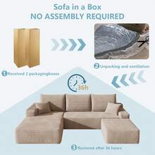 94" U Shaped Cloud Sectional Sofa With Ottoman Modern Minimalist Plush Corduroy Deep Seat No Assembly Corner Couch - 駝色 左邊 - 查看 5