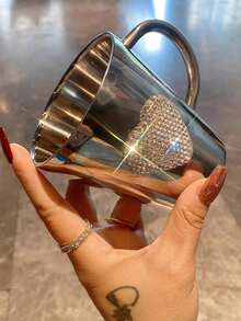 1pc 300ml Direct Drinking Water Cup, Highly Attractive Sparkling Artificial Diamond Milk/Juice/Coffee Cup With Handle, Large Capacity Suitable For Cold/Hot Drinks, Exquisite Gift - Silver - View 6