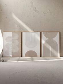 3件套极简线条艺术墙饰海报，现代抽象几何图案墙画，中性色调装饰画，帆布墙画礼品，适用于客厅、卧室、办公室墙面装饰，家居、宿舍，无框 - 彩色 - 查看 9