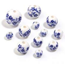 30pcs Simple & Fashionable Ceramic Beads, Crystal Glass Round Beads, Diy Handmade Jewelry Making Accessories - Blue Florals - View 8