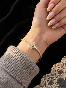 1pc Elegant Adjustable Rhombus Flower Tennis Bracelet, S925 Sterling Silver Chain Bracelet, Jewelry Gift For Sisters And Friends - Diamond Flower Bracelet/White Diamond - View 1