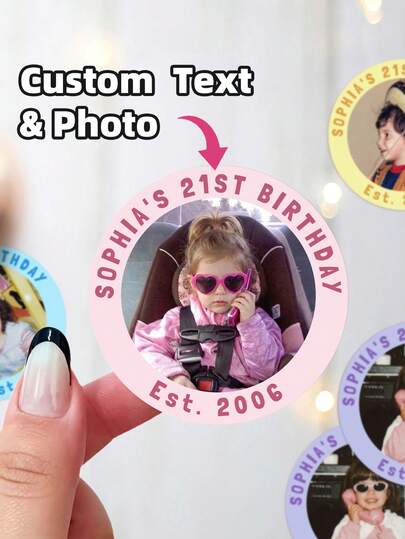 1-180pcs Personalized Photo Stickers, Custom Birthday Party Favor Gifts With Your Picture, For 30th Birthday, Bachelorette Party, Girls Trip, Gift Tags, Party Decor, Scrapbooking, Water Bottles, Laptops, Lunch Boxes, For Friends, Besties, Coworkers, Teachers, Students, Teens, Adults, Unique Keepsake Stickers For Birthday Celebrations, School Events, Office Decor, University Dorm And Home