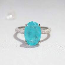 Anillos de dedo ovalados de Plata de Ley 925 para mujer, elegante anillo de turmalina Paraiba, joyería clásica de compromiso y boda VL6T - verde - Ver 1