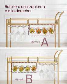 VASAGLE Carro de Bebidas, Carrito de Bar, 38 x 86 x 90 cm, Carro de Servicio con 2 Estantes, para Comedor, Bar, Cocina, Dorado MLRC090A03 - Aire - Ver 10