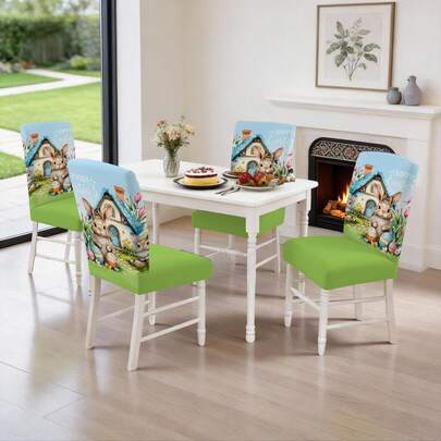 1/2/4/6/30pcs Easter Theme Dining Chair Covers, Cute Rabbit & Egg Pattern, Suitable For Dining Table & Room Decor, Add Spring Ambiance, Removable & Washable Chair Slipcovers