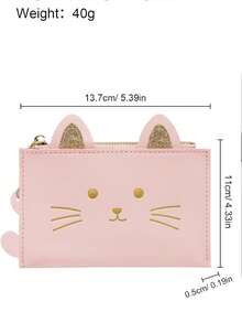1pc Small Wallet, Cartoon Cute Wallet For Girls, Trifold Wallet Slim Coin Purse Cash Pocket ID Window, PU Leather Slim Purse - Pink - View 2