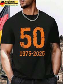 Camiseta de anime 50 1975 2025, camiseta de hombre de manga corta, transpirable, cómoda, casual, moda de verano, nueva, de alta calidad, regalo ideal, deportiva, casual, elegante, moda de verano, ropa casual, estilo callejero, atuendos diarios, cómoda, moderna, estilo de vida activo, clásica, look de verano relajado, regalo para festivales de todas las temporadas - Negro - Ver 1