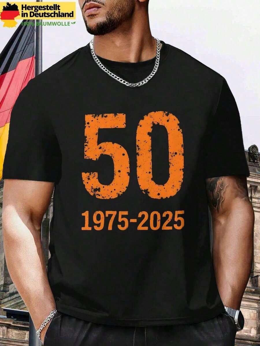 Camiseta de anime 50 1975 2025, camiseta de hombre de manga corta, transpirable, cómoda, casual, moda de verano, nueva, de alta calidad, regalo ideal, deportiva, casual, elegante, moda de verano, ropa casual, estilo callejero, atuendos diarios, cómoda, moderna, estilo de vida activo, clásica, look de verano relajado, regalo para festivales de todas las temporadas - Negro - Ver 1