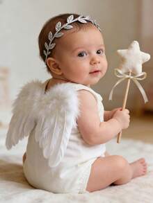 Infant INS Style 100 Days/Full Moon Banquet/Themed Party Photography Props Magic Wand + Angel Wings + Headband 3 Pieces Set White/Pink Optional - Multicolor - View 3