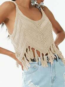 Vestă de plajă cu curea cu franjuri tricotată personalizat pentru femei - Caisă - Vizualizare 9