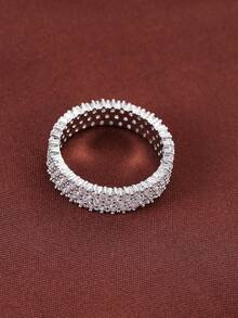 1pc Fashion Geometric Triple-Row Cubic Zirconia Inlaid Ring For Women - Multicolor - View 6