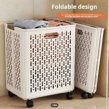 1pc Large Capacity Foldable Solid Color Design Laundry Basket With Wheels - Multifunctional For Storage Of Miscellaneous Items, Toys, Clothes - Space Saving For Bathroom, Laundry Room, Balcony, Bedroom, Home Organization, Storage - Suitable For Eid Al-Fitr, Ramadan - Random Color - View 7