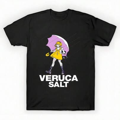 % Cotton Oversized Printed-Shirt Unisex, Solid Black Casual Graphic Tee, Summer Essential Layering Top, S-3XL Veruca Salt Band - Veruca Salt --Shirt