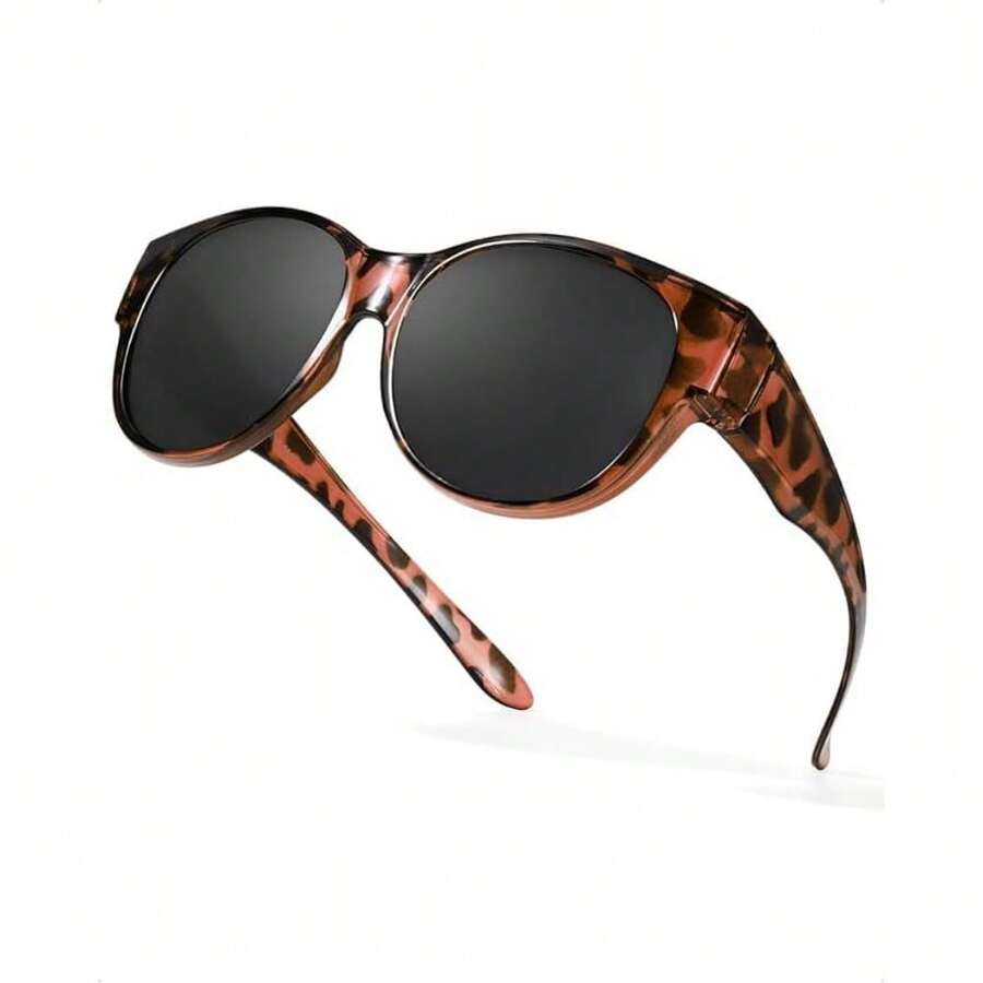 Polarised Fitover Sunglasses For Women,  Round Frame Wear Over Glasses With UV Protection - A08 - Brown Tortoise - View 1
