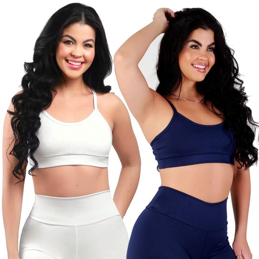 Work Fitness Kit Of 2 Premium Reinforced Polyamide Strappy Sports Bras For Gym Use - Blue and White - View 1
