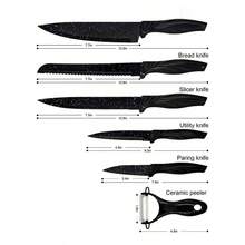Juego de cuchillos de cocina de 6 piezas, hoja de acero inoxidable ultraafilada, diseño corrugado pintado con aerosol negro, mango ergonómico, corte preciso, un juego para satisfacer las necesidades de corte de cocina, adecuado para chefs, restaurantes y uso doméstico, no es fácil de opacar durante mucho tiempo, embalaje en caja de regalo - Negro - Ver 6