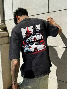 Men's Summer Fashionable Retro Washed Loose Car Element Print All-Match Casual Streetwear, Boyfriend Gift - Black - View 3