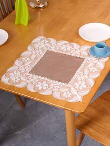 1pc Coffee Color Table Runner, European Luxury Polyester Velvet Fabric With Embroidered Leaf Pattern, Lace Hollow Edge, Suitable For Living Room, Bedroom, Dining Table, TV Cabinet, Sideboard, Chest Of Drawers - Multicolor - View 8