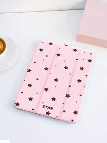 粉色背景，棕色星形图案设计平板电脑保护套，带笔槽，防摔，三折式支架保护壳，兼容10.2英寸、11英寸（2021/2020/第十代）、（A16）11英寸（第十一代/2025）、第八/第九/第十代、Galaxy Tab A8 10.5英寸（2022）、Matepad 10.4英寸/Tab，浪漫情人节礼物 - 彩色 - 查看 2