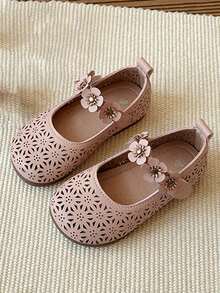 1 Pair Toddler Girls Soft Sole Leather Mary Jane Shoes, Breathable Round Toe Casual Shoes, Suitable For Spring, Summer, Autumn - Pink - View 2