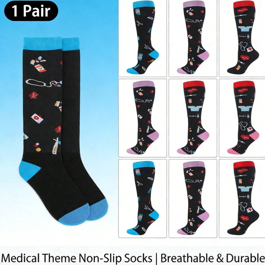 1双趣味医用印花轻薄春夏休闲长袜 - 彩色 - 查看 1