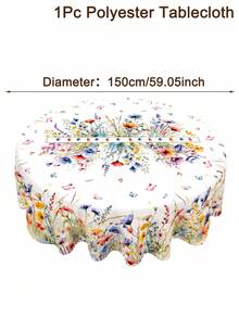 1pc Spring Wildflowers Tablecloth - Polyester Butterfly Design Rectangular/Round Tablecover For Birthday Party Supplies, Kitchen Dining Room Table Decor, Festive Spring Summer Holiday Indoor/Outdoor Decor - Multicolor - View 13