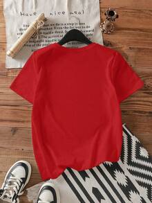 Featuring Movie Scene Collage,Casual Print Cotton 220 Grams Heavyweight Print T-Shirt,Summer - Red - View 2