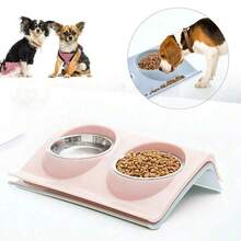 防溢宠物双碗 - 不锈钢猫狗食物水碗套装，带防滑底座和加高设计，防止食物溢出和翻倒，宠物喂食器 - 500ml - 查看 2