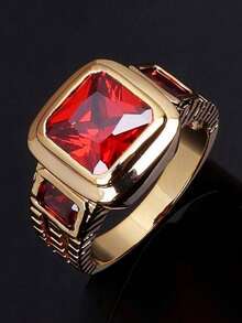 1枚男士时尚奢华经典祖母绿锆石铜戒指，婚礼订婚派对珠宝礼品 - 金色 - 查看 31