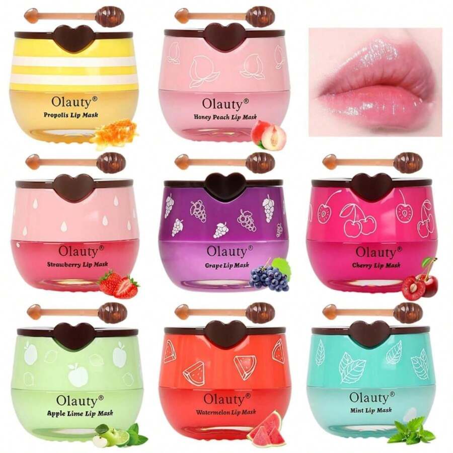 8Pcs Bee Lip Balm Honey Pot, Galentines &Amp; Valentines Day Gifts, Strawberry, Watermelon, Apple Lime, Cherry, Mint, Grapes, Peach, Honey Balm Bulk Gifts, Party Favors, Moisturizing Cracked Lip Care - ColorB - 查看 1