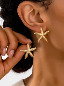 1 Pair Fashionable Sexy Versatile Gold Starfish Earrings For Women - Yellow Gold - View 4
