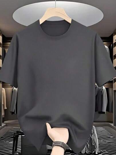 Boys & Teen Student Casual Printed Dark Grey Round Neck Short Sleeve T-Shirt, Summer Top