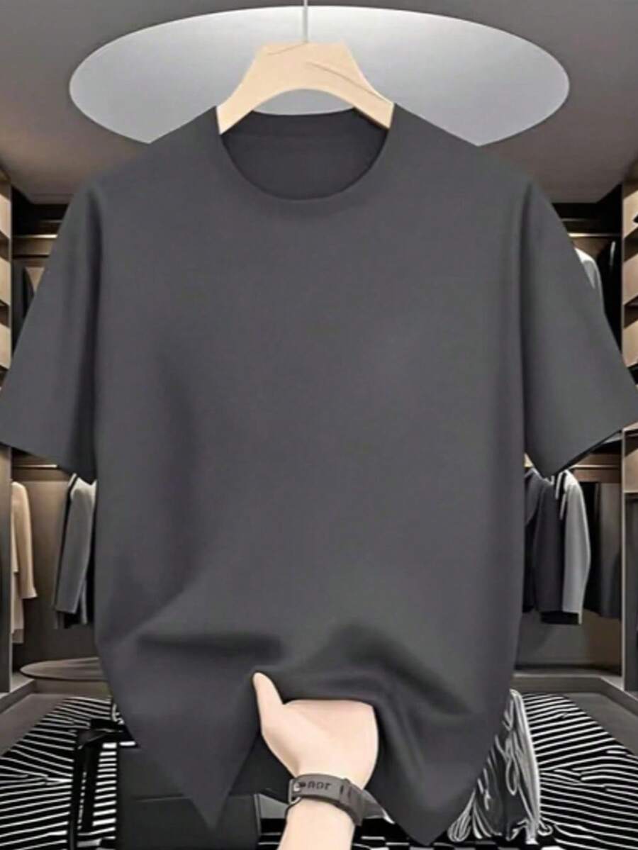 Áo thun tay ngắn cổ tròn in họa tiết thường ngày màu xám đậm dành cho bé trai và thanh thiếu niên, áo mùa hè - Màu xám đen - Xem 1