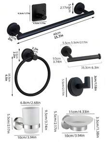 European Style Bathroom Storage Set Includes Stainless Steel Towel Ring, Towel Bar, Toilet Paper Holder, Robe Hook, Wall Hooks And Multi-Function Hanging Rod. - Multicolor - View 3