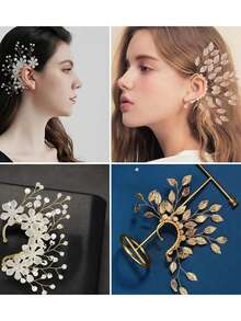 1pc Floral Design Vacation Style Earrings, Clip-On Exaggerated Unique Versatile Woodland Fairy Ear Cuff Earrings - Multicolor - View 11