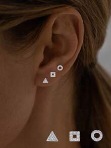 1pc S925 Sterling Silver Minimalist Small Geometric Circle Zirconia Stud Earrings, Ideal Gift For Women, Mothers, Girlfriends And Best Friends - Single - View 1