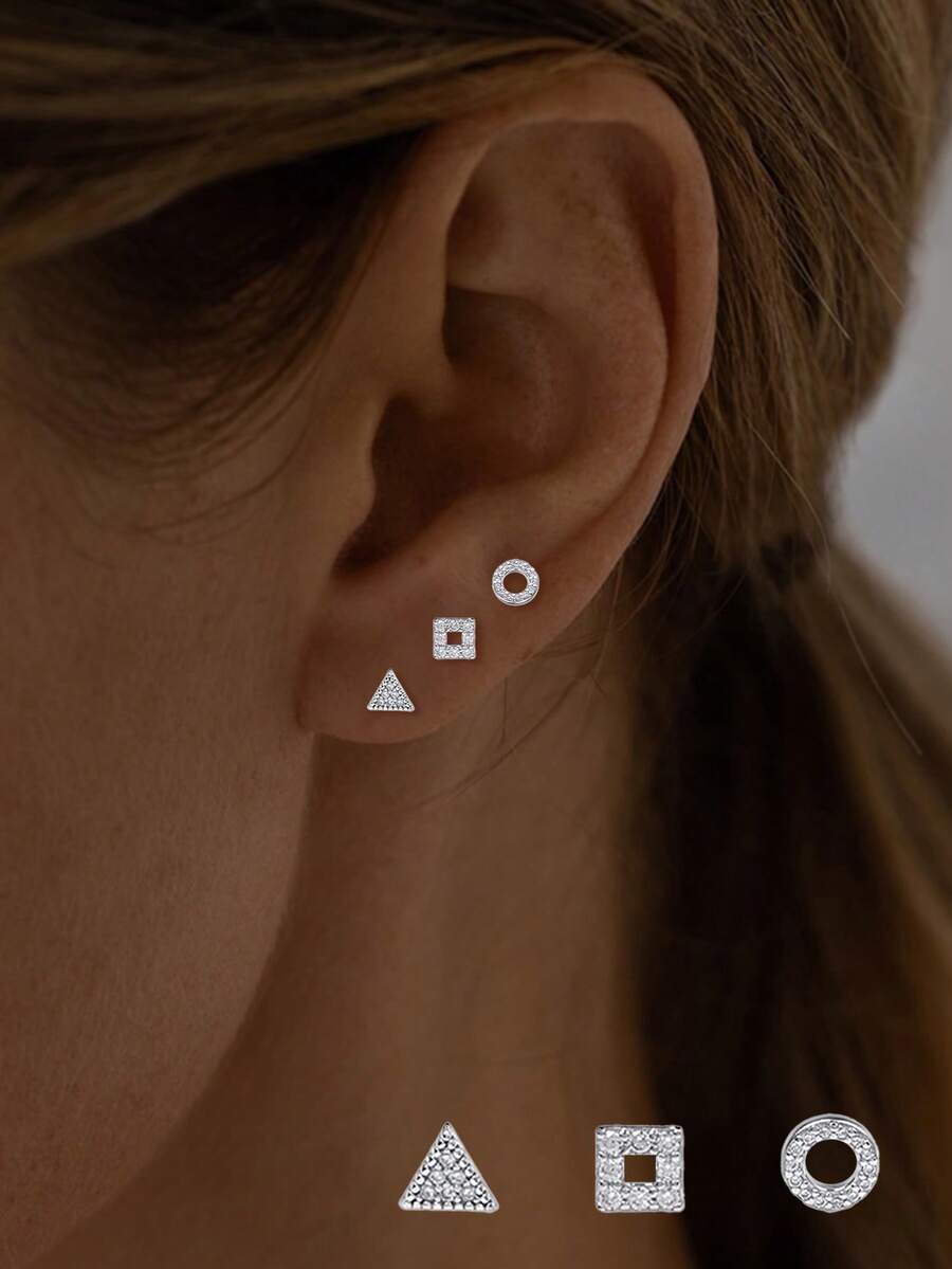 1pc S925 Sterling Silver Minimalist Small Geometric Circle Zirconia Stud Earrings, Ideal Gift For Women, Mothers, Girlfriends And Best Friends - Single - View 1