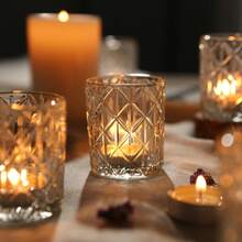 24/36/48 Piece Set Of Transparent Glass Candle Holders, Tree Branch Pattern Glitter Tea Light Candle Holders, Suitable For Table Centerpieces, Home Use, Valentine's Day, Pre-Wedding Parties, Birthdays, Christmas, Thanksgiving Party Table Decorations - 無色 - 查看 4